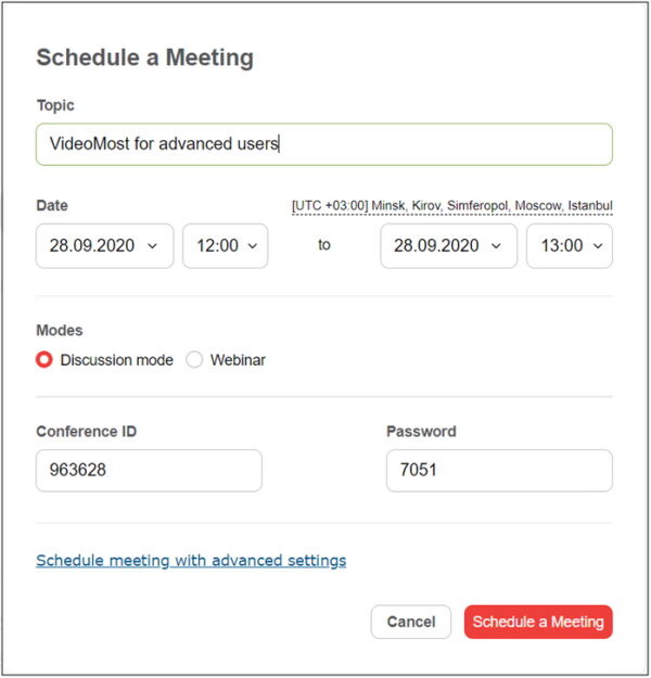 The Schedule a Meeting form