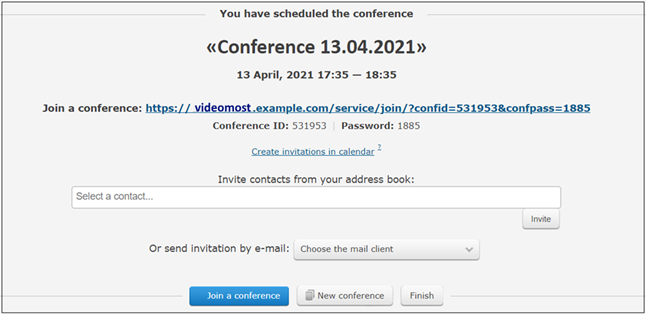 The You have scheduled a conference section